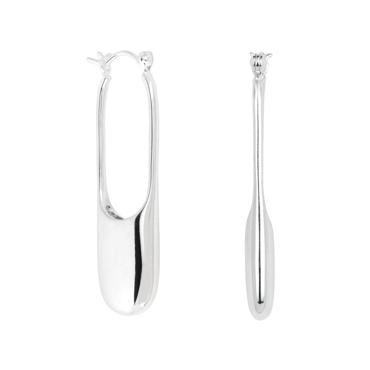 Streamline Long Hoops Minimalist Silver Earrings
