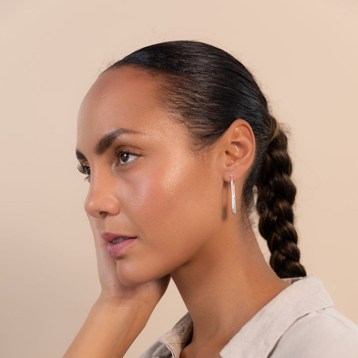 Streamline Long Hoops Minimalist Silver Earrings